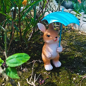 Rabbit Sculpture Garden Animal Statue Simulation Art Crafts Umbrella Rabbit Figurine Umbrella Rabbit Statue for Landscape Lawn Yard Decor