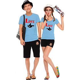 Bộ Áo Thun Đôi Nam Nữ My True Love Màu Xanh Biển