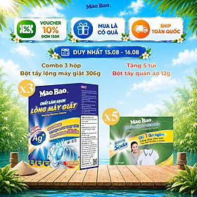 Combo 3 Hộp Bột Vệ Sinh Máy Giặt Mao Bao 306g - Loại Bỏ Cặn Bẩn, Khử Mùi Cho Máy Giặt Cửa Trên/Trước