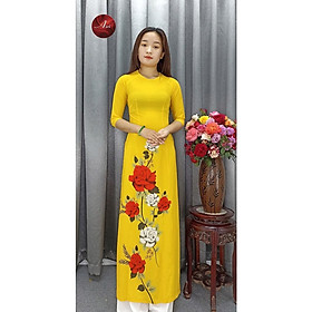 Áo dài nữ họa tiết hoa đỏ lớn nền vàng - Áo dài Airi