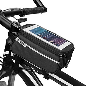 Túi khung trước xe đạp có thể chứa điện thoại 6inch có lỗ gắn tai nghe làm bằng vải chống rách có phản quang-Màu đen