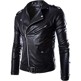 Street Style Leather Jacket For Men Slim-Type Tide Locomotive Leather Coat