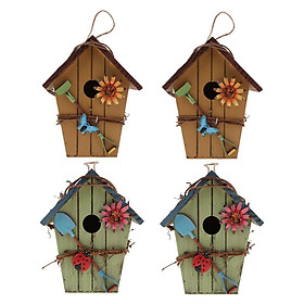 4X HANGING WOOD BIRD HOUSES PASTORAL COURTYARD RUSTIC DECORATIVE BIRD HOUSE