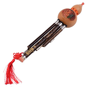 3 Tone C-Key Hulusi Gourd Cucurbit Flute Black Bamboo Pipes Chinese Traditional Instrument with Chinese Knot Carry Case