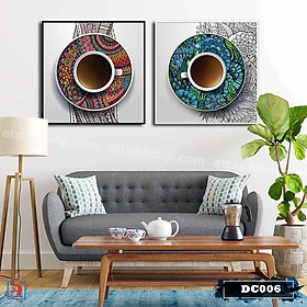 Bộ 2 tranh canvas treo trường decor cốc hoa văn - DC006