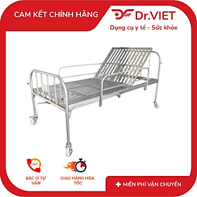 Giường inox 1,2mét vạc hộp kín 1 tay quay, có thanh chắn + bánh xe + có bô