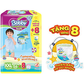 Tã Quần Bobby Đệm Lưng Thấm Mồ Hôi XXL56 (56 Miếng) - Tặng 8 Miếng Phiên Bản Hè Vui Nhộn