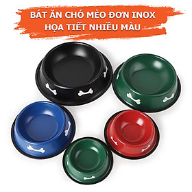 Bát Ăn Chó Mèo Đơn Inox Loại Tốt, Có in Họa Tiết nhiều màu 19x12x5cm