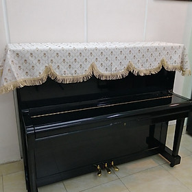 KHĂN PHỦ ĐÀN PIANO CƠ MẪU HOA ĐAN LƯỚI VÀNG KEM