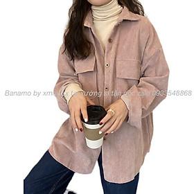 Áo sơ mi chất nhung tăm dáng rộng màu hồng kem đen nâu phong cách ulzzang thời trang Banamo Fashion 351