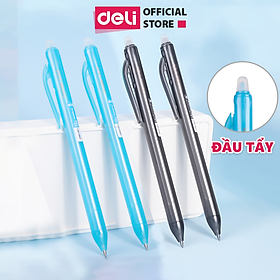 Hình ảnh Bút Bi Gel Bấm Bút Mực Xóa Được Văn Phòng Deli Ngòi 0.5mm Học Sinh,  Mực Đều Nét Chữ Đẹp - Xanh/Đen - 1 chiếc