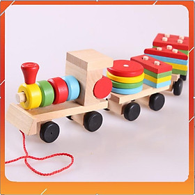 Đồ chơi đoàn tàu hỏa thả hình khối bằng gỗ nhiều màu sắc cho bé - Đồ chơi gỗ thông minh phát triển trí tuệ bé