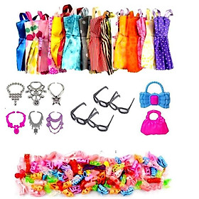 Bộ 32 Chi Tiết Phụ Kiện Thời Trang Búp Bê Đồ Chơi (10 Giầy+10 Váy+6 Vòng+4 Kính +2 Túi)