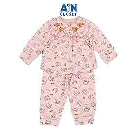 Bộ quần áo Dài bé gái họa tiết Gấu Xù Hồng thun cotton - AICDBGVVFLAL - AIN Closet