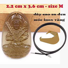 Mặt Phật Hư không tạng bồ tát đá obsidian ( thạch anh khói ) 3.6 cm kèm vòng cổ dây cao su đen - mặt dây chuyền size M, Mặt Phật bản mệnh