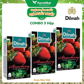 (Combo 3 Hộp) Trà Dilmah Strawberry Vị Dâu túi lọc 30g 20 túi x 1.5g - Tinh hoa trà Sri Lanka