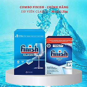 Viên rửa bát Finish 120 viên  Muối Finish 1.5kg dùng cho Máy Rửa Bát Chén - Combo 110Vmuối 1.5kg