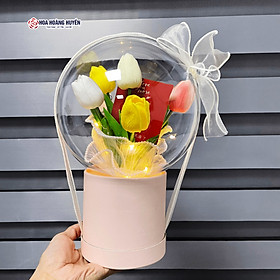 Hộp hoa tulip để bàn decor trang trí