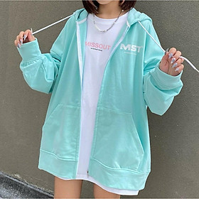 Áo khoác nỉ bông dây kéo missout color form rộng unisex