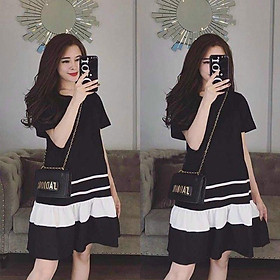 Đầm bầu thu đông-Váy bầu đen nơ cổ trắng - Đầm thiết kế cao cấp sau sinh