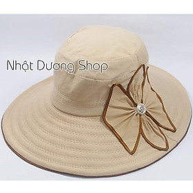 Nón Bo Vành rộng 11 cm, Nón tai bèo vành rộng gắn hoa, chất liệu vải cotton cao cấp