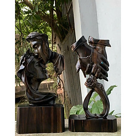 Mua Cặp tượng phu thê viên mãn bằng gỗ mun hoa cực đẹp kt cao 30×16×6cm
