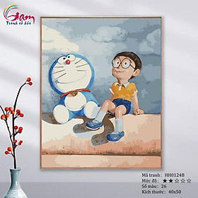 Tranh sơn dầu số hóa tự tô màu mã HH0124B Tranh hoạt hình Doremon và Nobita