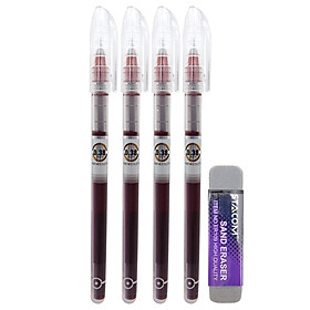 Vỉ 4 Bút Gel Stacom Nắp Đậy 0.38mm VGP1038-B - Mực Đỏ (Kèm 1 Gôm Mực ER109)