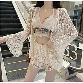 Set Đồ Nữ Set Bikini 3 Món Đi Biển Chất Ren Tông Nhẹ Trẻ Trung Kiểu Dáng Năng Động