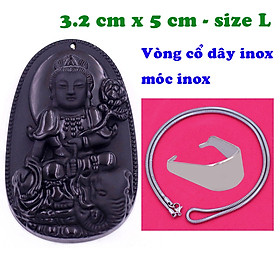 Mặt Phật Phổ hiền đá thạch anh đen 5 cm kèm vòng cổ dây da đen - mặt dây chuyền size lớn - size L, Mặt Phật bản mệnh