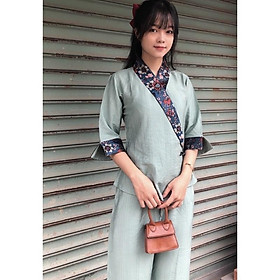 Đồ Lam Đi Chùa # Bà Lai Phối So Le # Đồ Bộ Nữ # Quần Áo Nữ