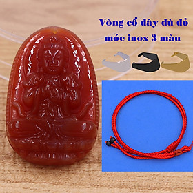 Mặt dây chuyền Đại nhật như lai mã não đỏ 3.6 cm kèm vòng cổ dây dù đỏ, Phật bản mệnh, mặt dây chuyền phong thủy