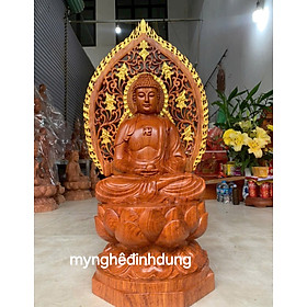 Mua Tượng phật adi đà bằng gỗ hương đá 30x17x16cm+ lá chắn hòa quang cao tổng 41cm