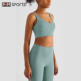 Áo bra tập gym - yoga PYMSPORT - PYMBR037 xanh pastel cao cấp, 2 dây, đệm mút chống sốc nâng ngực
