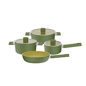 Bộ nồi phủ sứ an toàn Elmich Olive EL-5220OV04 quánh 16cm, nồi 20, 24cm, chảo 26cm