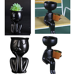 2 Pack Black Resin Sculpture Flower Vase Indoor Succulent Cactus Planter Pot