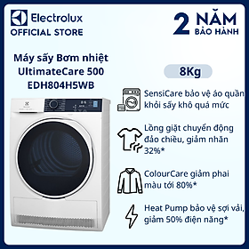 [Free Giao lắp] Máy sấy bơm nhiệt Electrolux Heat Pump 8kg EDH804H5WB - Lồng sấy chuyển động luân phiên, giảm nhăn, bảo vệ sợi vải, giảm phai màu, tiết kiệm 50% điện năng [Hàng chính hãng]