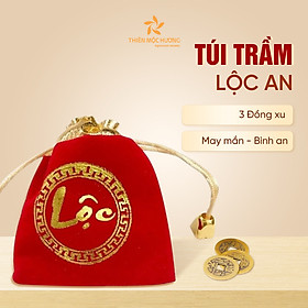 Túi trầm Lộc An Thiên Mộc Hương bao gồm 3 đồng xu mang lại may mắn cát tường