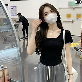 Áo Thun Cổ Vuông Nhiều Màu Chất Liệu Cotton Bóp Eo Freesize 161
