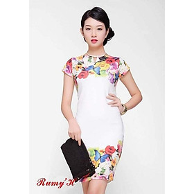 Đầm thun xốp in hoạ tiết 3d bông hoa Rumy'h Free size dưới 48kg , Bảo hành 7 ngày