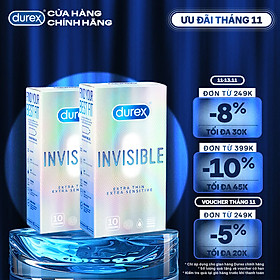 COMBO 2 HỘP BAO CAO SU DUREX INVISIBLE EXTRA THIN EXTRA SENSITIVE 10S (10 bao/hộp)