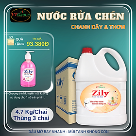 Nước Rửa Chén Zily 4.7 Kg (03 Chai/Thùng) - Tặng 1 Chai Nước Rửa Tay Zily 500Gr