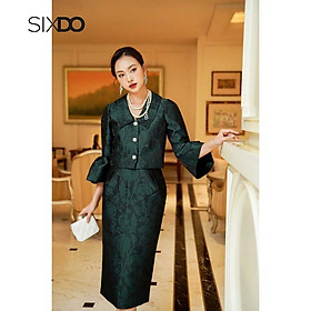 Áo vest gấm nữ dáng lửng phối cúc ngọc tay loe sang trọng SIXDO - L