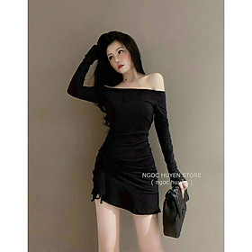 Đầm váy body rút dây màu đen đuôi cá, tạo dáng nhiều phong cách, thời trang nữ dạo phố, dự tiệc