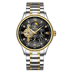 TEVISE Men Automatic Mechanical Watch Analog Chronograph Wrist Watch 30M Waterproof with Moon Phase Luminous Pointer