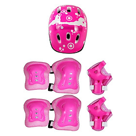 7 Pcs Kids Protective Gear Set Cycling Helmet Knee Elbow Wrist Pads pink