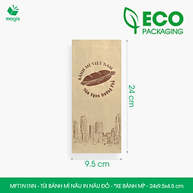 MFT1N1NN - 24x9.5x4.5 cm - 1000 Túi bánh mì Nâu, in sẵn họa tiết XE BÁNH MÌ - Bao bánh mì Túi giấy thực phẩm an toàn