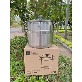 Bộ nồi xửng hấp 1 đáy từ inox 430 H.T cook nắp kính 28cm