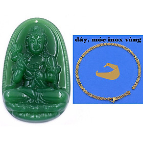 Mặt dây chuyền Phật Đại thế chí đá xanh 2.2 x 3.6cm ( size trung ) kèm vòng cổ dây chuyền inox + móc inox, Phật bản mệnh