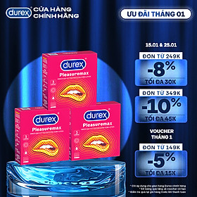 Combo 3 bao cao su Durex Pleasuremax gân gai tăng khoái cảm (size 56mm, 3 bao/hộp)